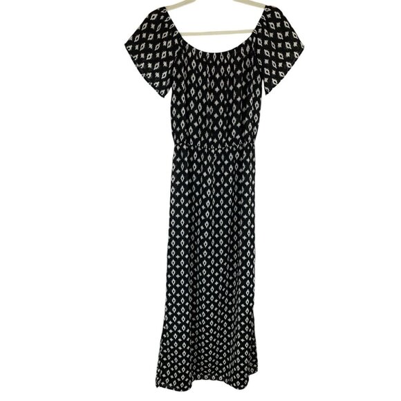 Milk Maid Cottagecore Maxi Dress Prairie Necessary Objects Slit Black White Ikat - Picture 1 of 6